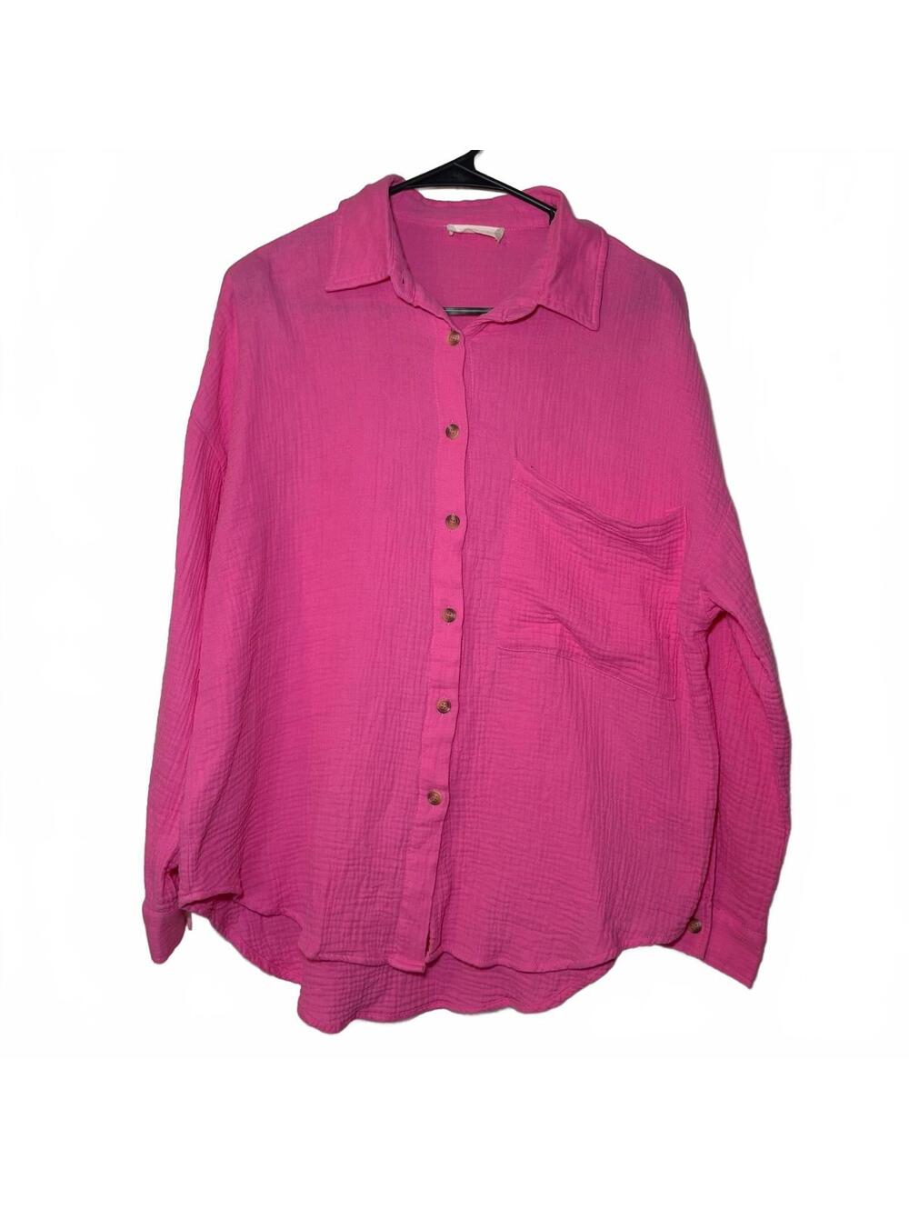 Oversized Altar’d State Pink Button-Up Cotton Shirt Size S Gauze